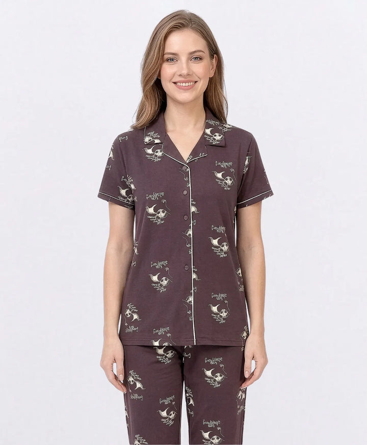 Collared Front Open Nightwear Set