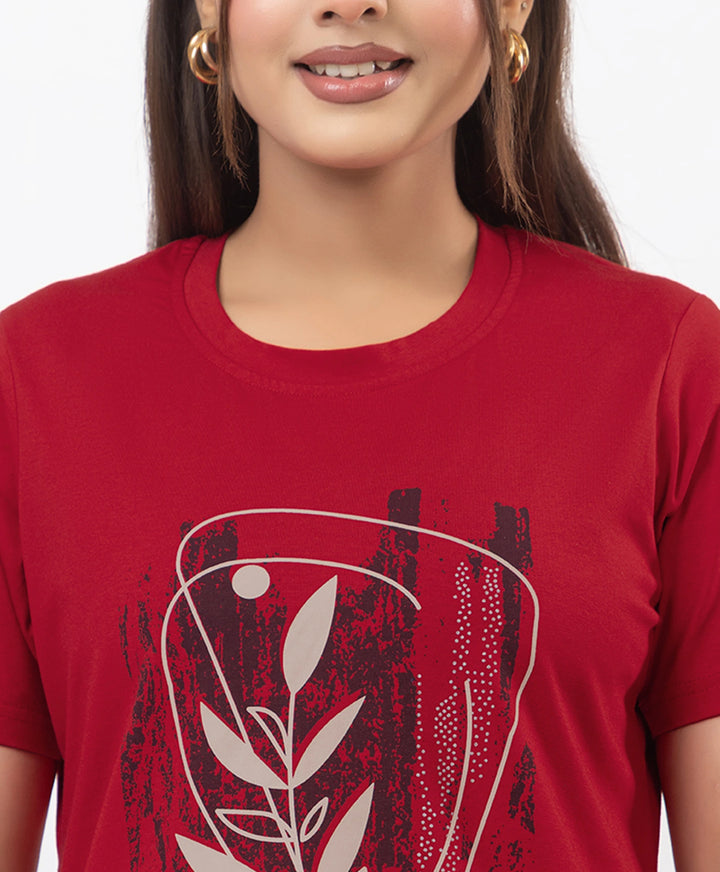 Premium Graphic Print Round Neck Short Sleeve Top