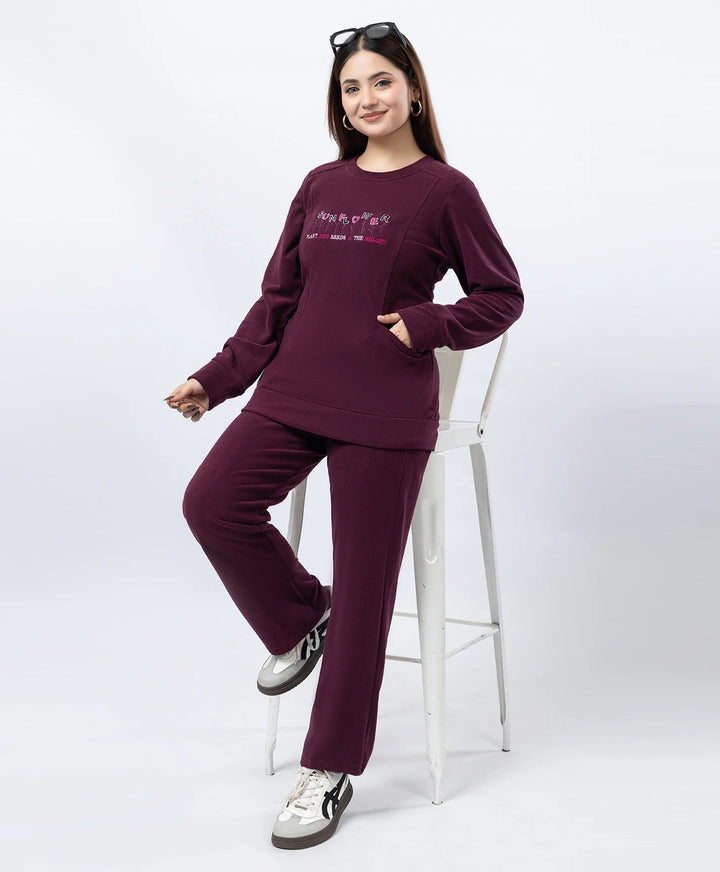 Round Neck Embroidered Tracksuit with Front Pocket
