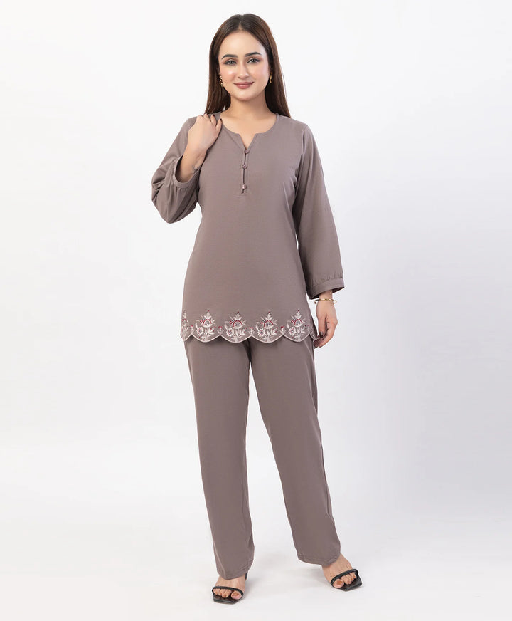Floral Cut Work Hem Kurta Set with fitted Cuffed Sleeves