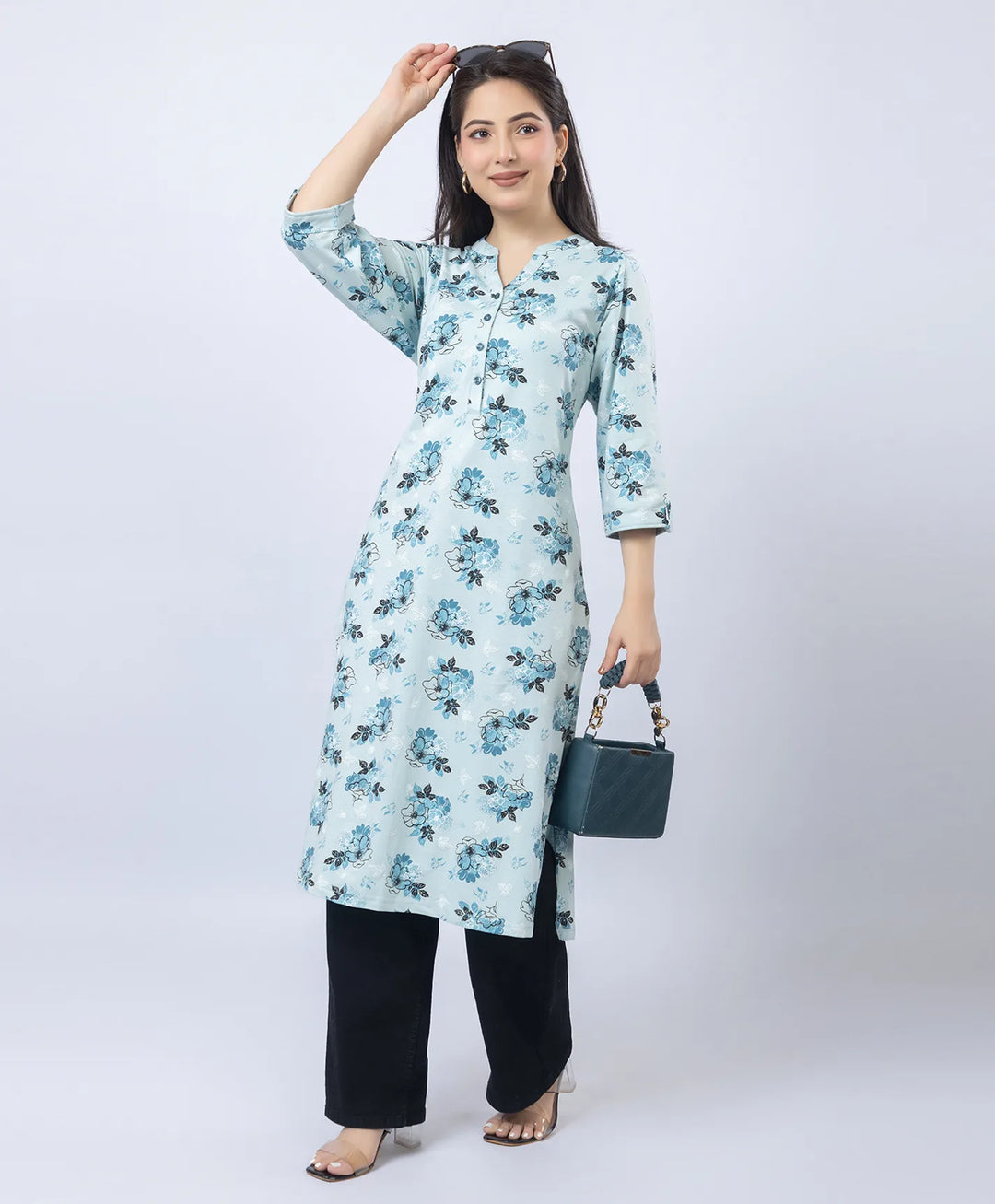 Floral Print Straight Silhouette Long Kurti