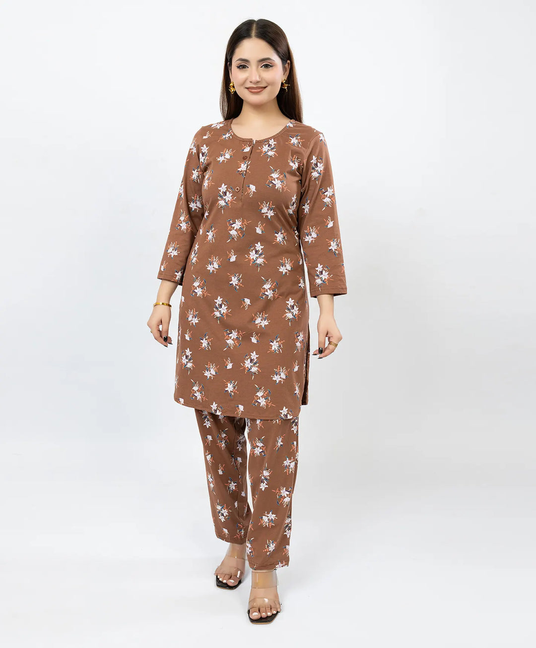 Quarter Sleeve Printed Cotton Kurta with Straight Pant Set