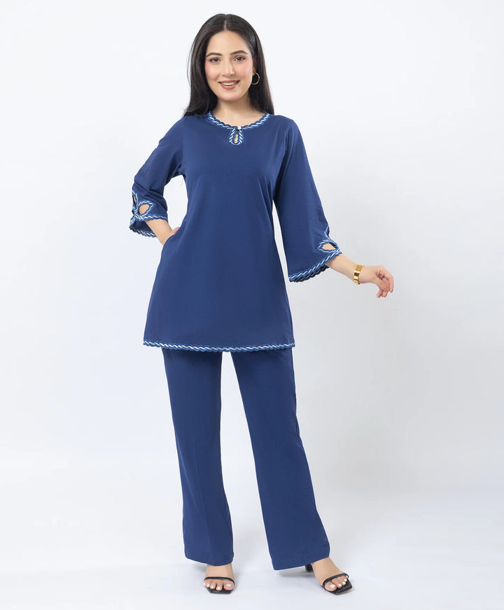 Ethnic Straight Kurta Set with Embroidered Neck and Sleeves