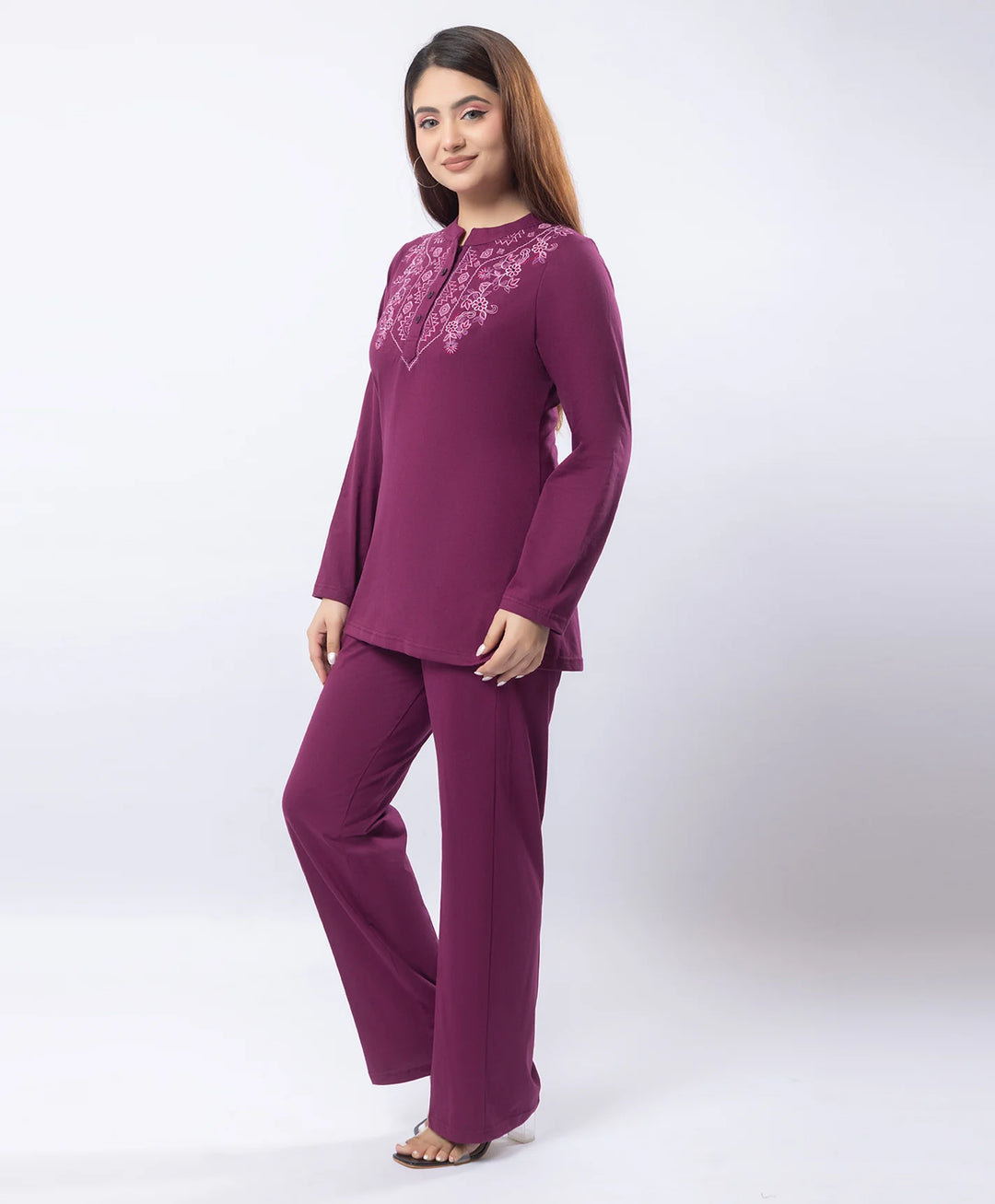Embroidered Full Sleeve Mandarin Collar Co-Ord Set