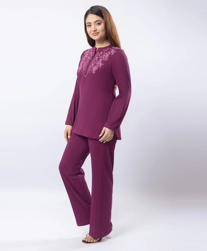 Embroidered Full Sleeve Mandarin Collar Co-Ord Set