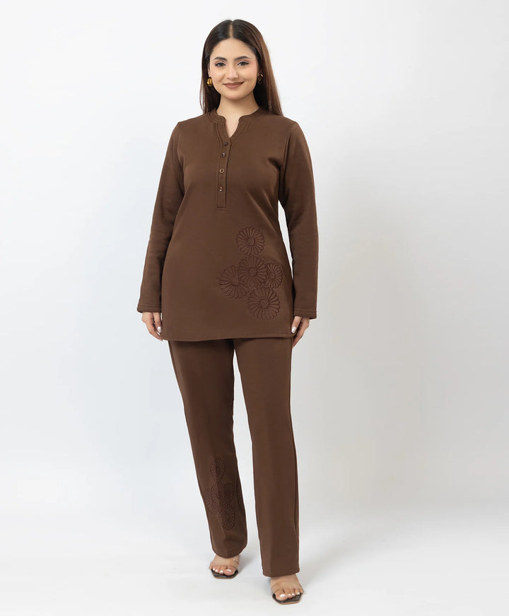 Band Collar Floral Embroidered Kurta and Straight Pants Set