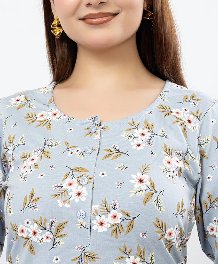 Quarter Sleeve Printed Cotton Kurta with Straight Pant Set