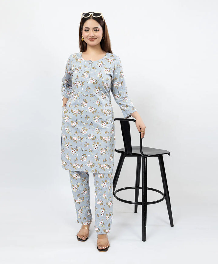 Quarter Sleeve Printed Cotton Kurta with Straight Pant Set