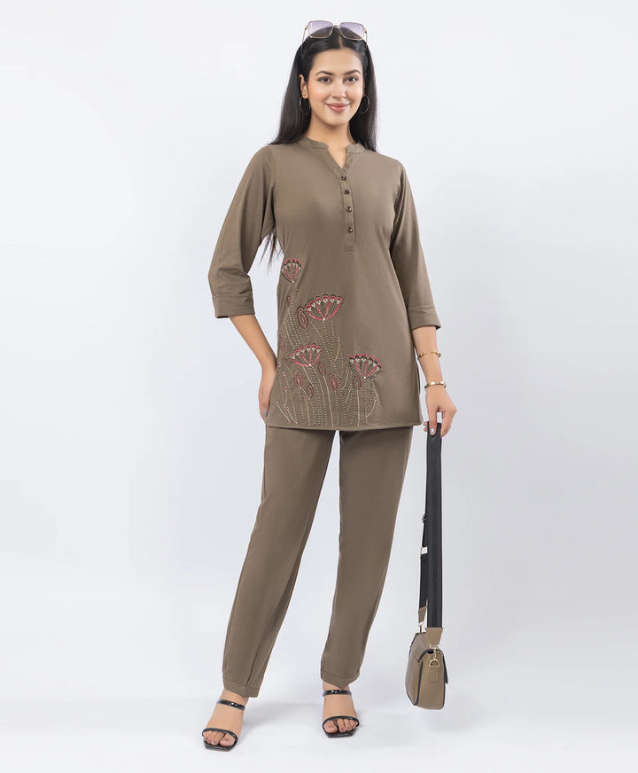 Premium Floral Embroidered Mandarin Collar Kurta Set