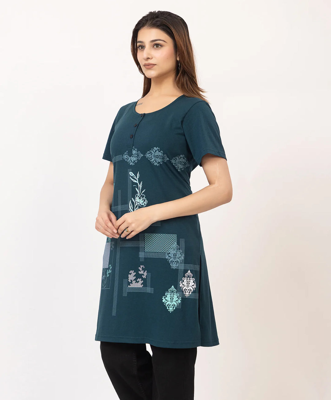 Abstract Botanical Long Top
