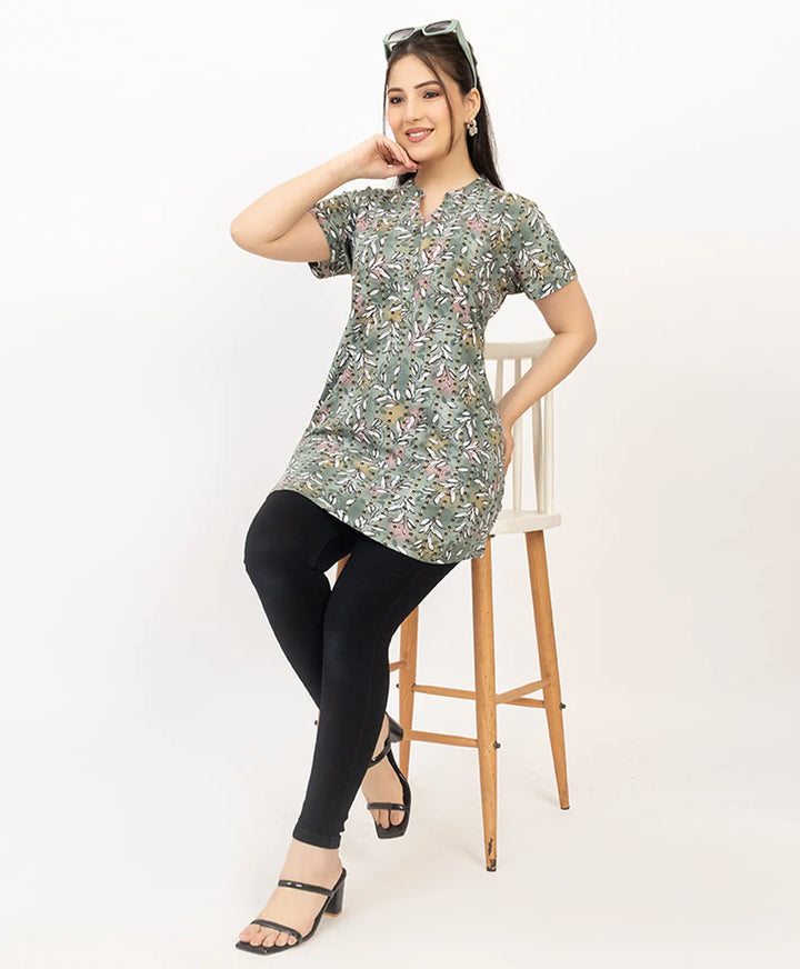 Floral Print Short Sleeve Tunic Kurti