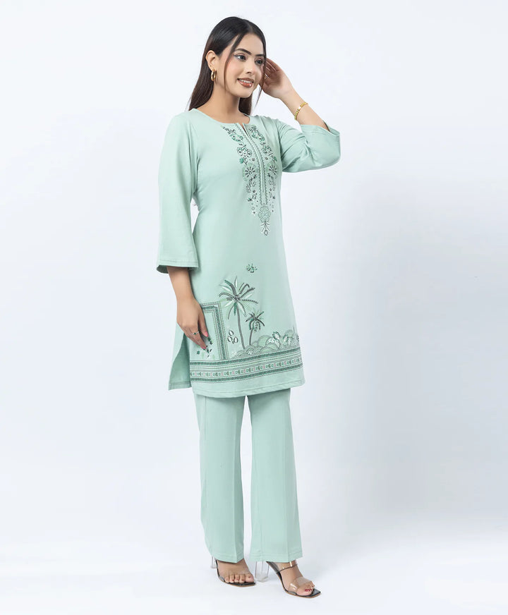 Premium Round Neck Border Printed Kurta Set with Straight-Fit Pants