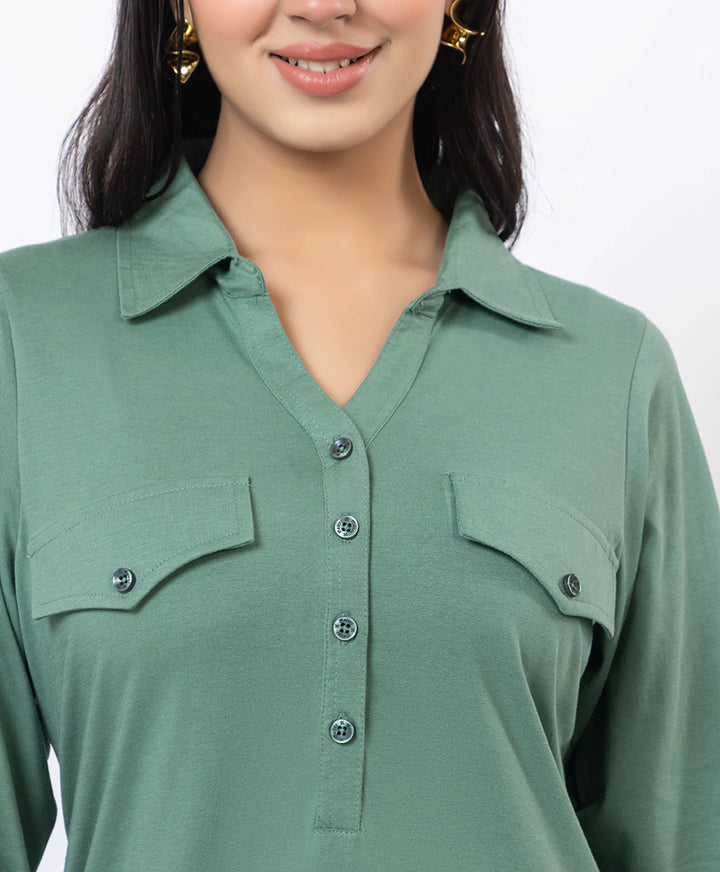 Collared Pathani Kurta with Relaxed Draped Salwar