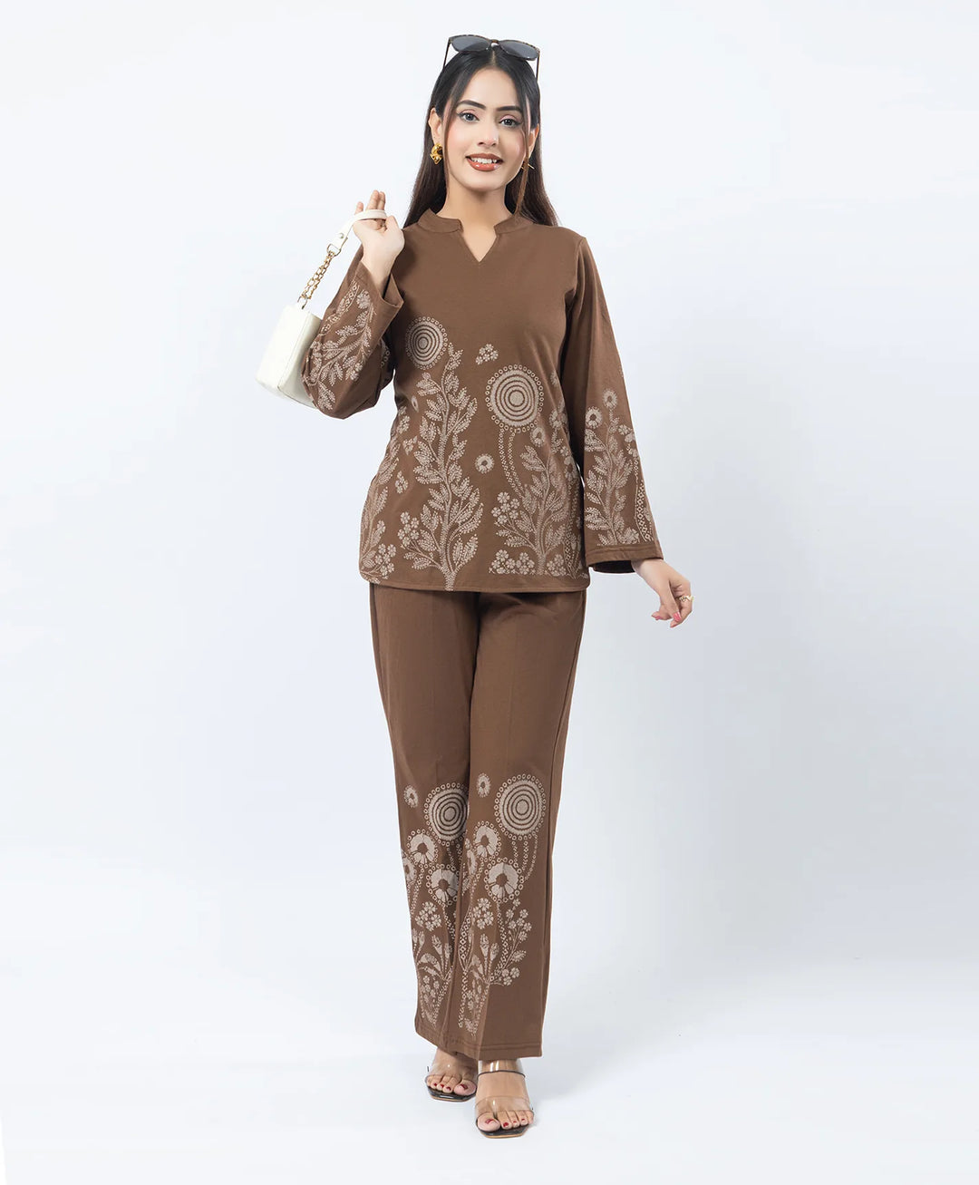 V-Notch Floral Tunic & Coordinated Printed Bottom Co-Ord Set