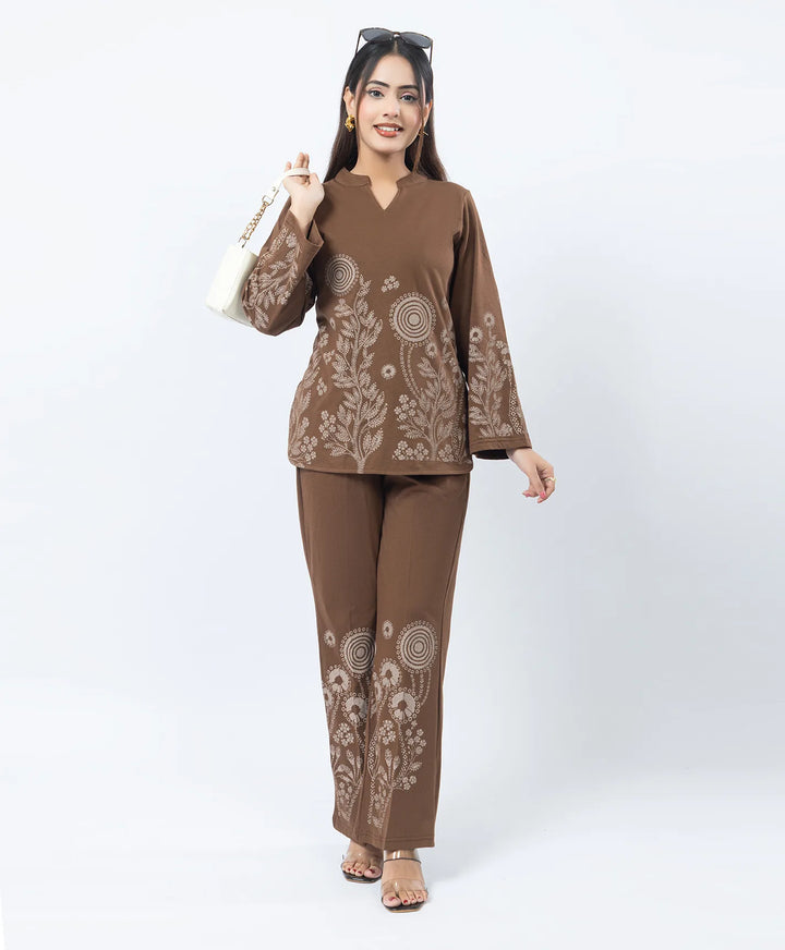 V-Notch Floral Tunic & Coordinated Printed Bottom Co-Ord Set