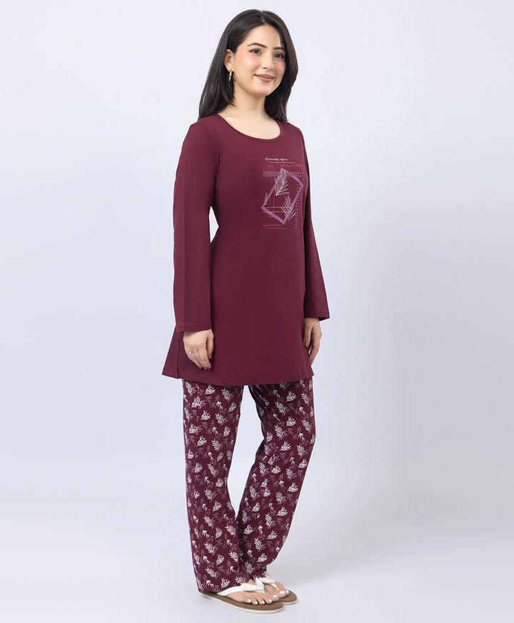 Elegant Printed Round-Neck Night Suit