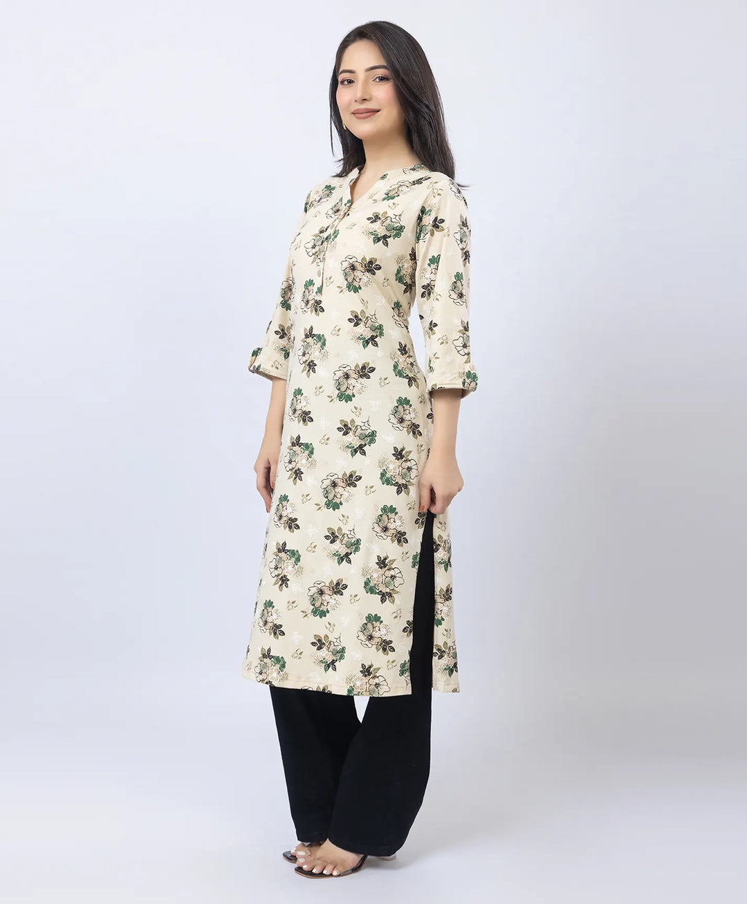 Floral Print Straight Silhouette Long Kurti