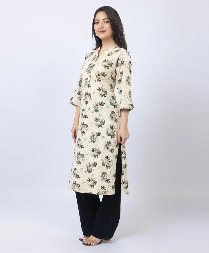 Floral Print Straight Silhouette Long Kurti