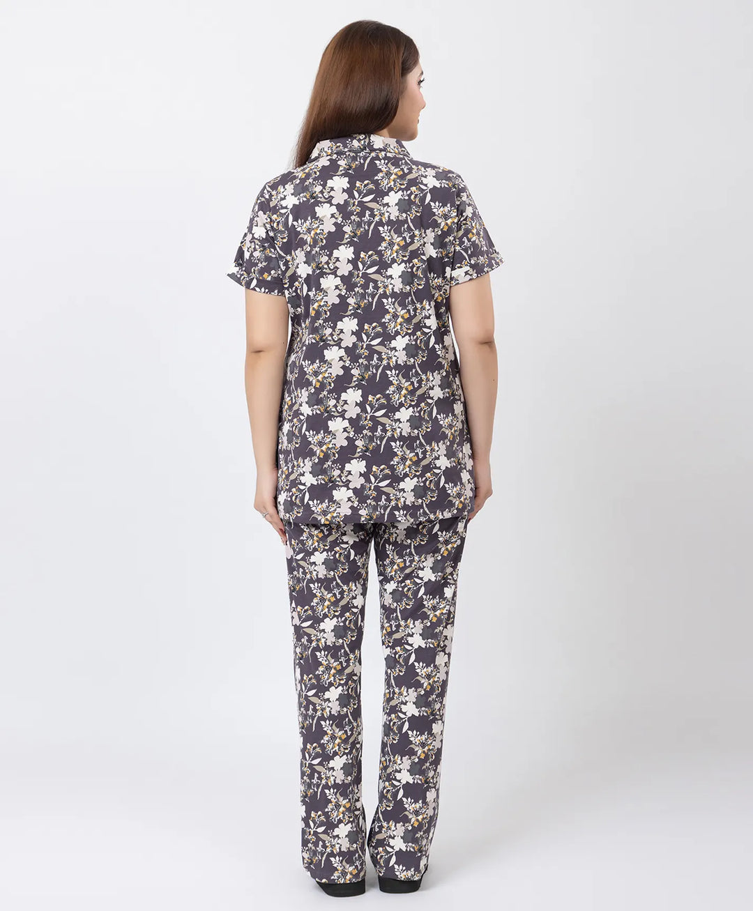 Floral Charm Front Open Night Suit