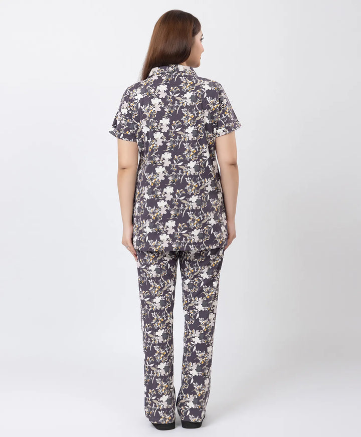Floral Charm Front Open Night Suit