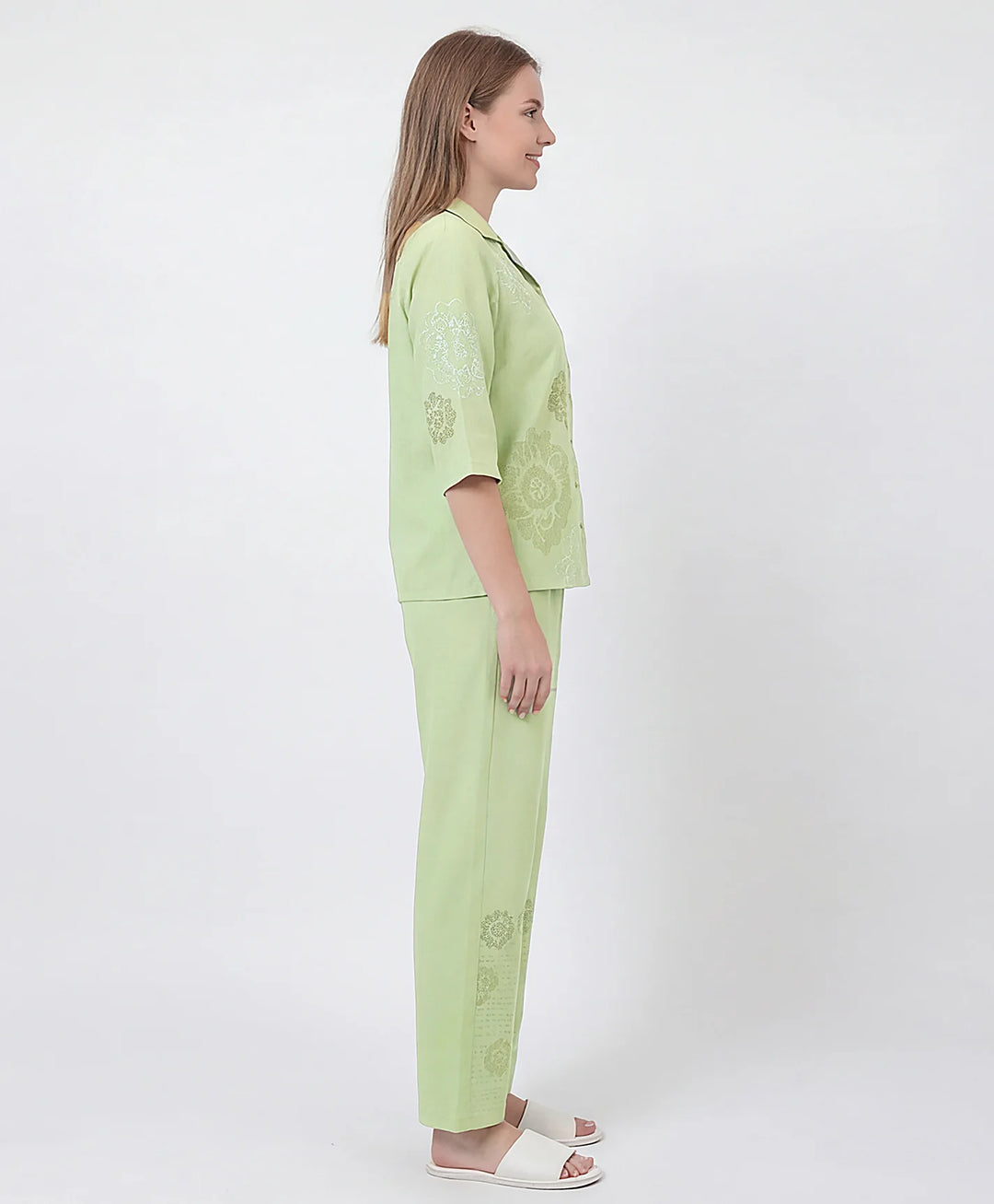Printed Front Open Night Suit