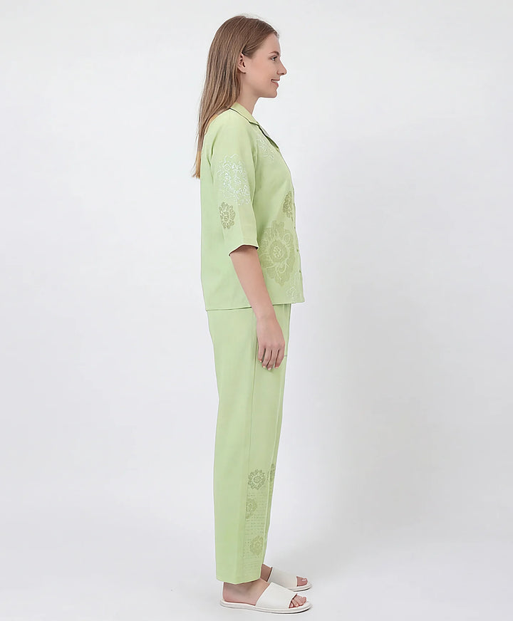 Printed Front Open Night Suit