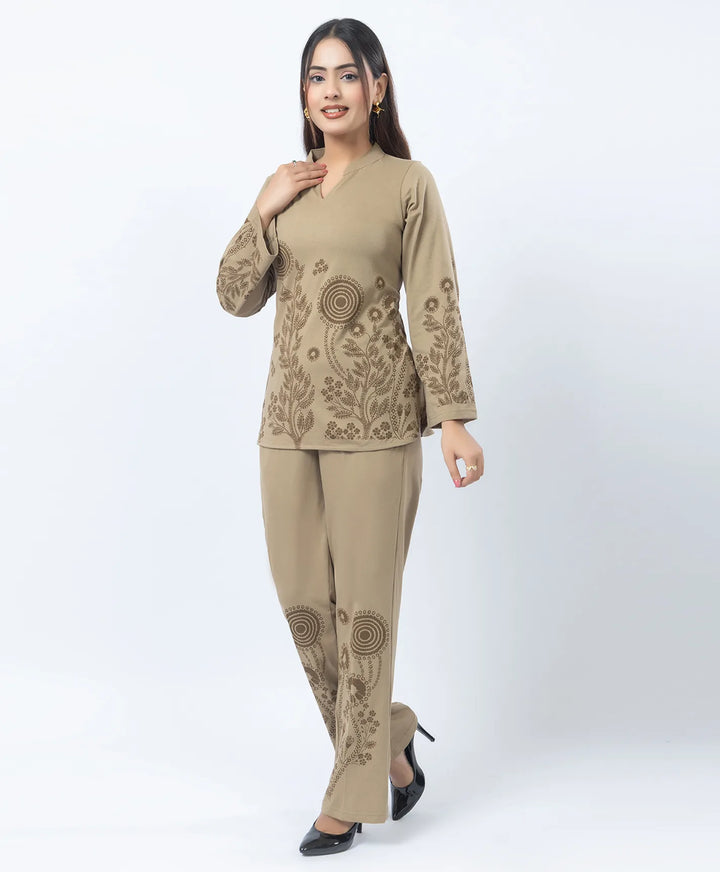 V-Notch Floral Tunic & Coordinated Printed Bottom Co-Ord Set