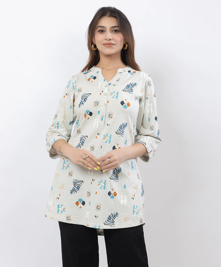Floral Print Three-Quarter Sleeve Short Kurti