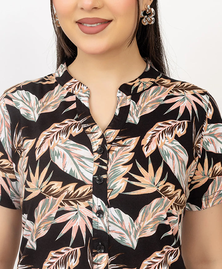 Floral Print Short Sleeve Tunic Kurti