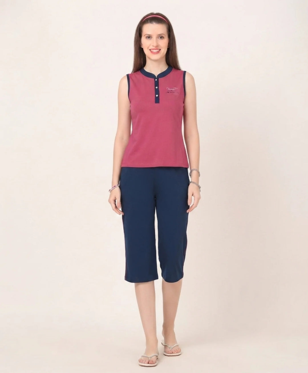 Relaxed Fit Sleeveless Capri Set