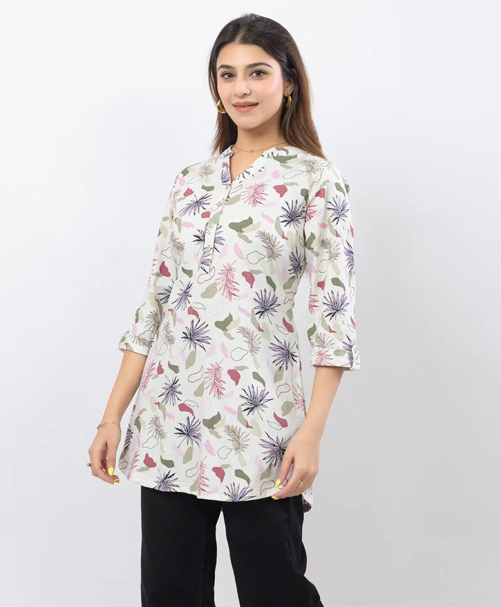 Floral Print Three-Quarter Sleeve Short Kurti