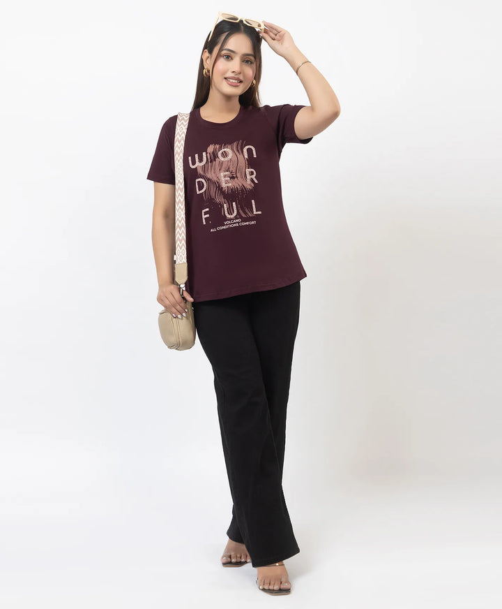 Premium Graphic Print Round Neck Short Sleeve Top