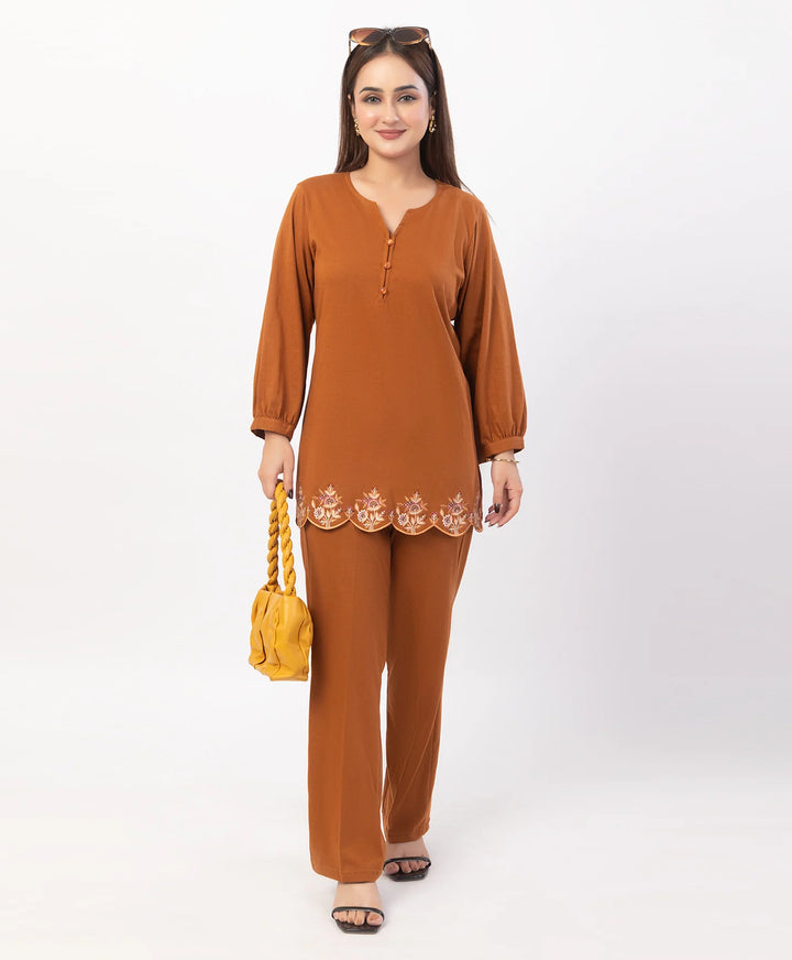 Floral Cut Work Hem Kurta Set with fitted Cuffed Sleeves