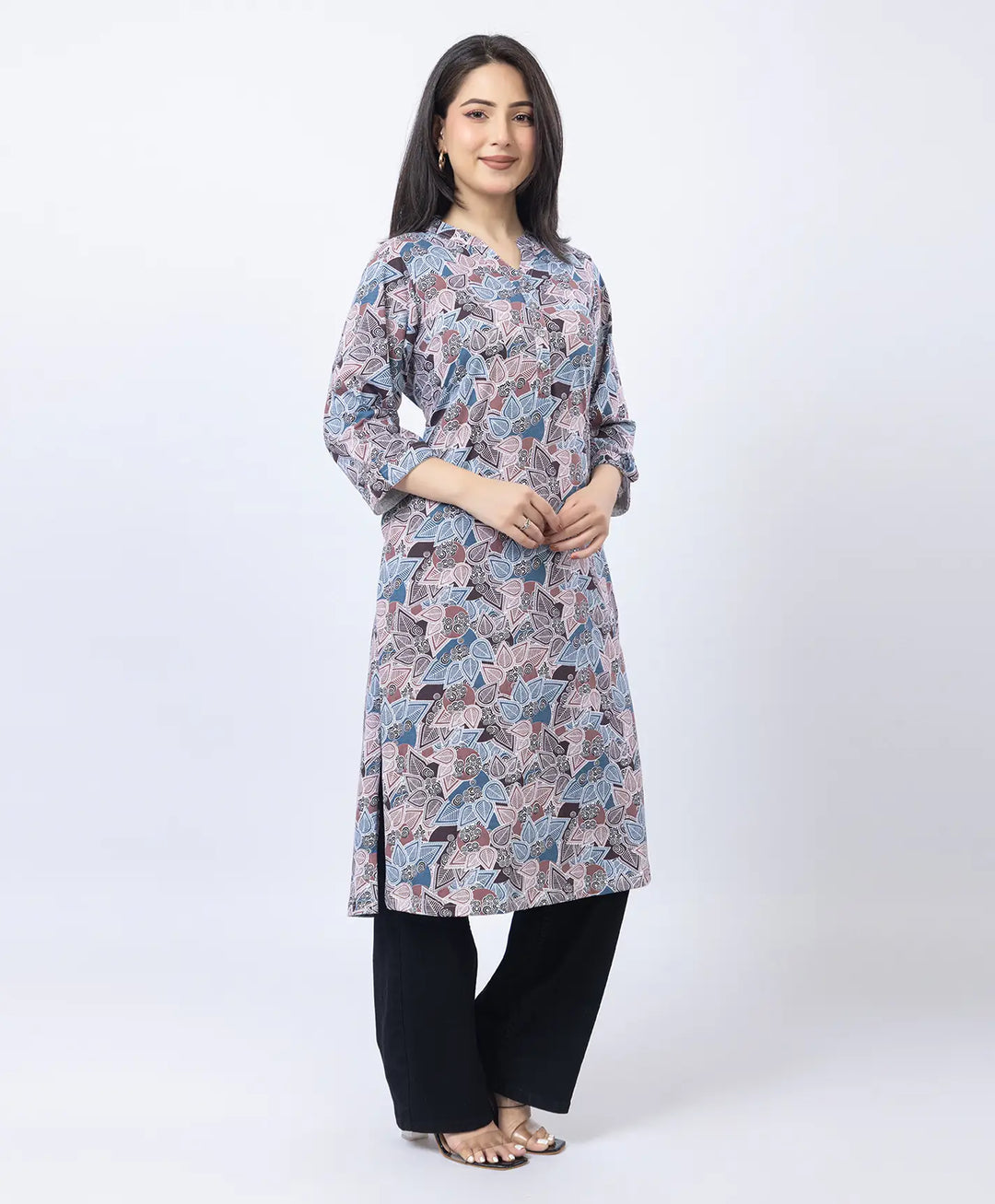 Floral Print Straight Silhouette Long Kurti