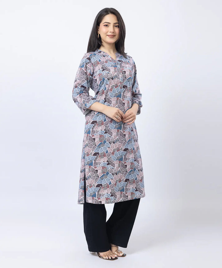 Floral Print Straight Silhouette Long Kurti