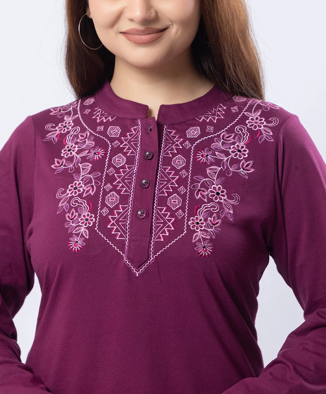 Embroidered Full Sleeve Mandarin Collar Co-Ord Set