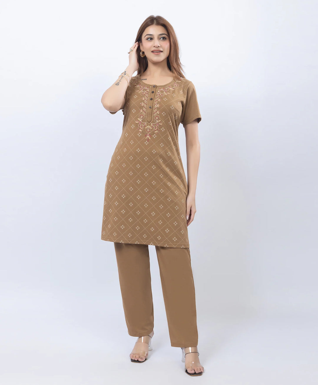 Premium Floral Detail Embroidered Printed Kurta Set
