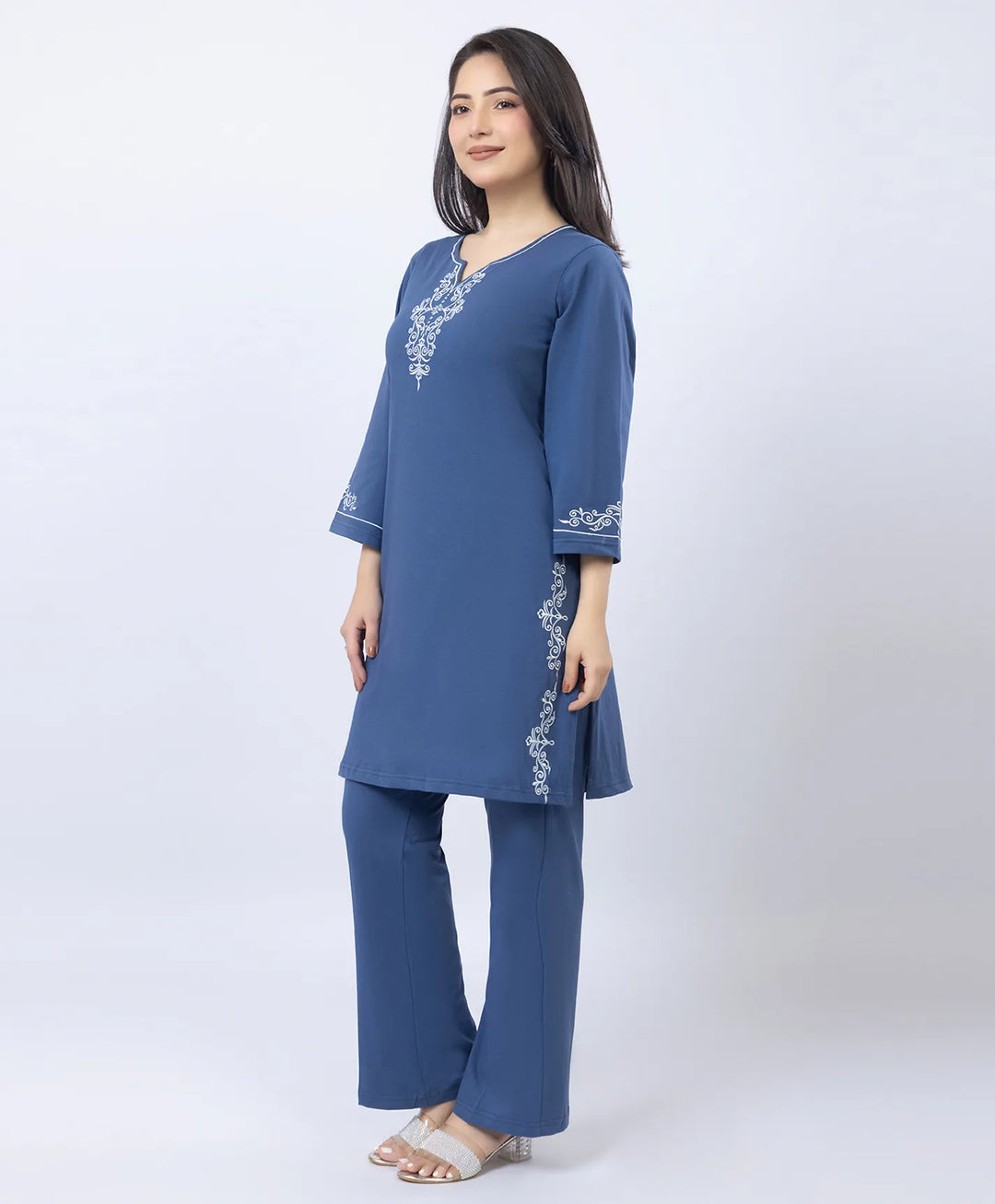 Embroidered V-Slit Straight Kurta Set