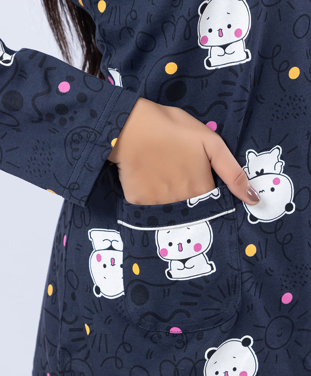 Printed Shirt Collar Front Open Night Suit Set