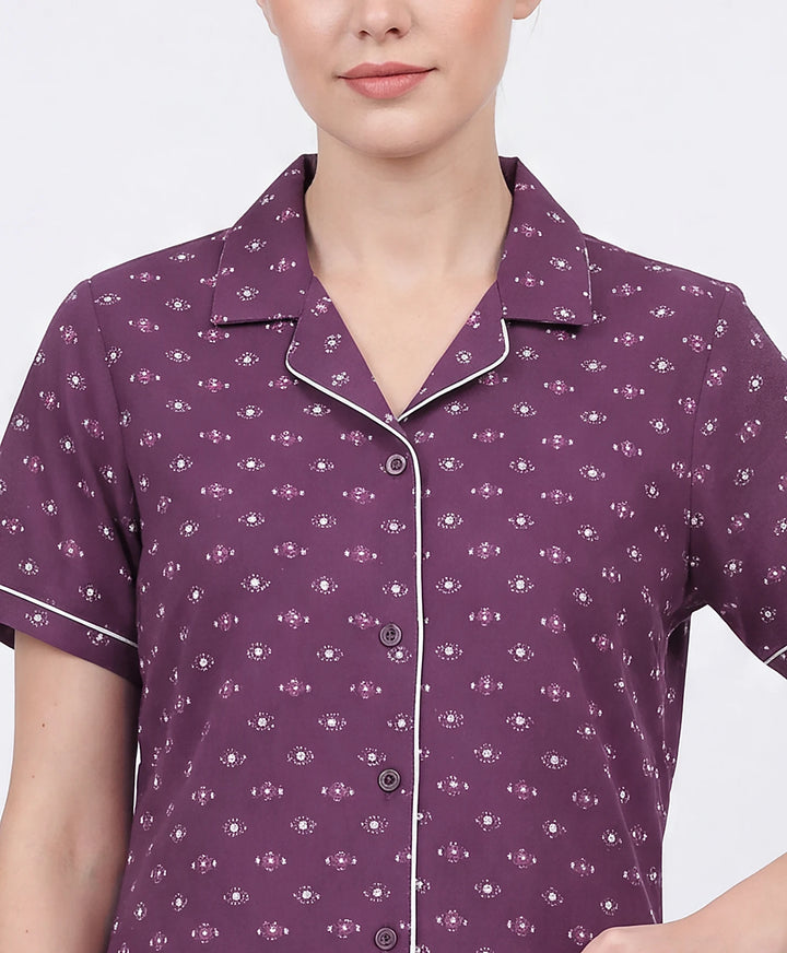 Collared Front Open Nightwear Set