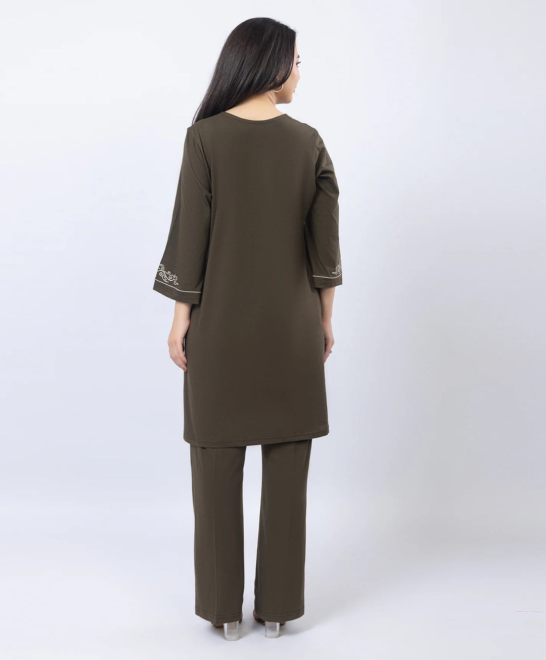 Embroidered V-Slit Straight Kurta Set