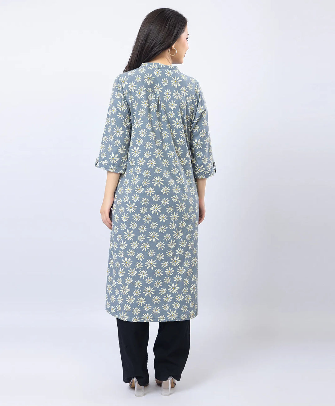 Floral Print Straight Silhouette Long Kurti