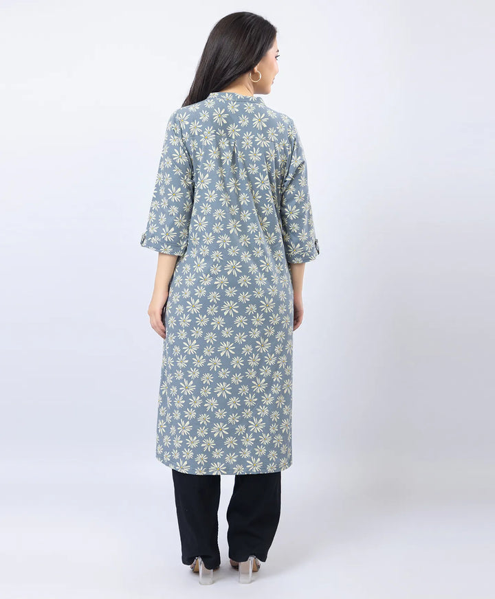 Floral Print Straight Silhouette Long Kurti