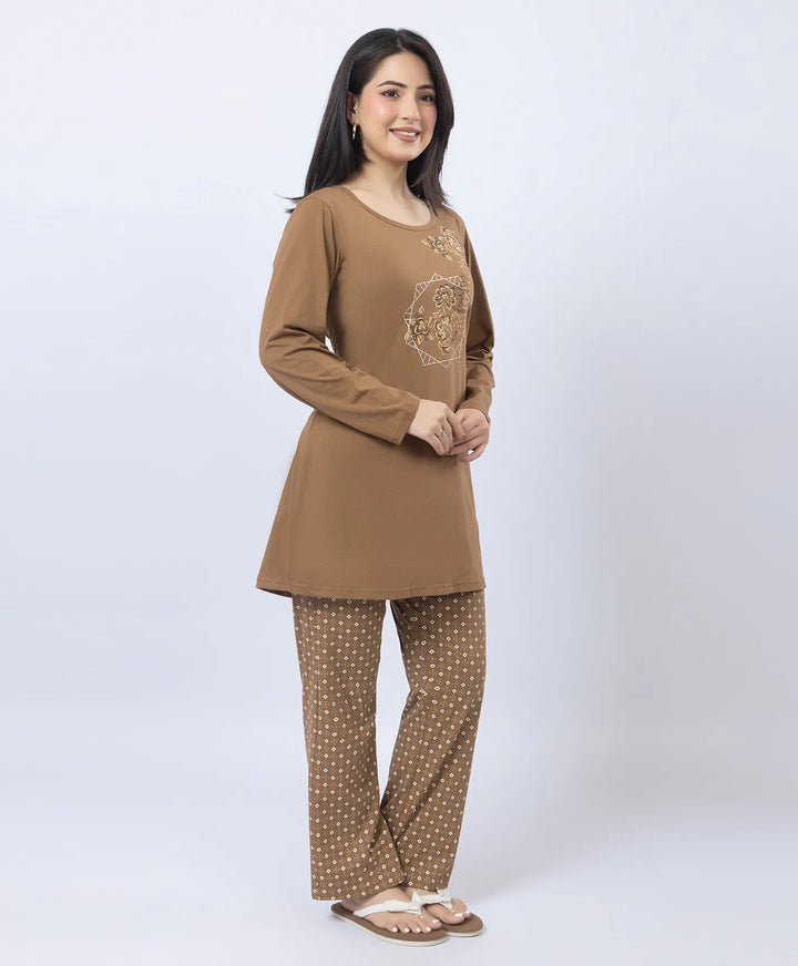 Elegant Printed Round-Neck Night Suit