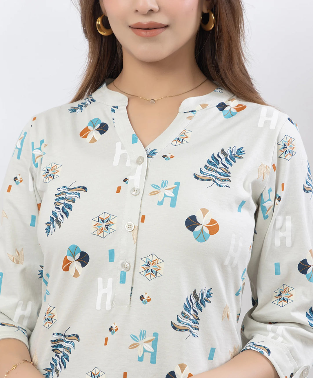 Floral Print Three-Quarter Sleeve Short Kurti