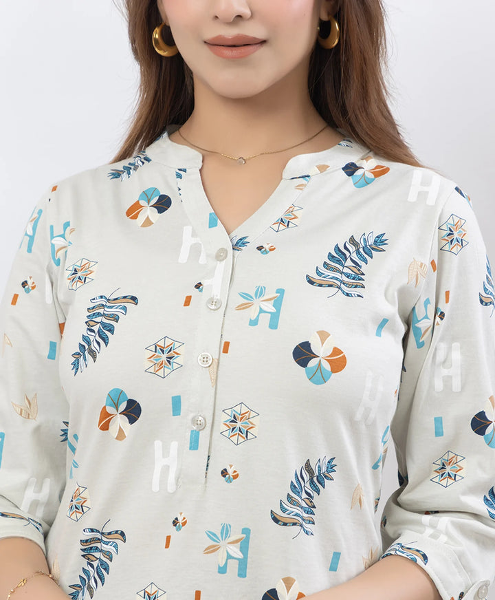 Floral Print Three-Quarter Sleeve Short Kurti