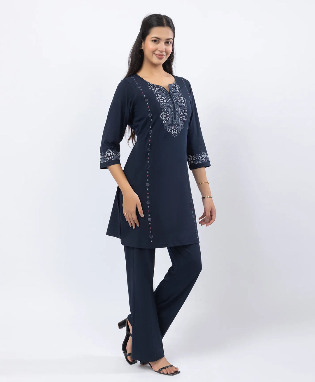 Embroidered-Style Printed Kurta Set