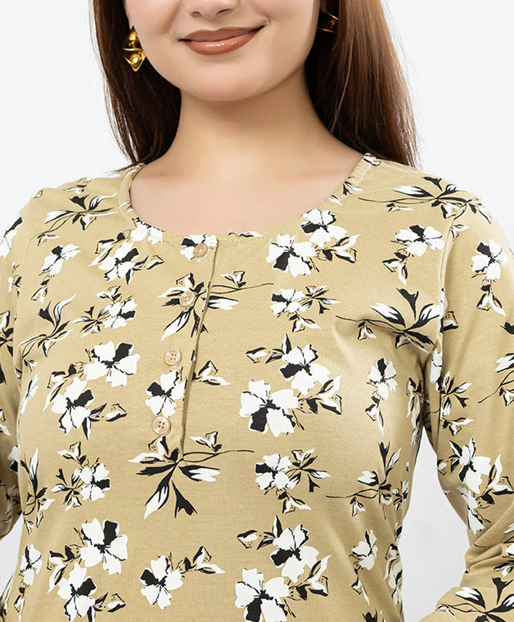 Quarter Sleeve Printed Cotton Kurta with Straight Pant Set