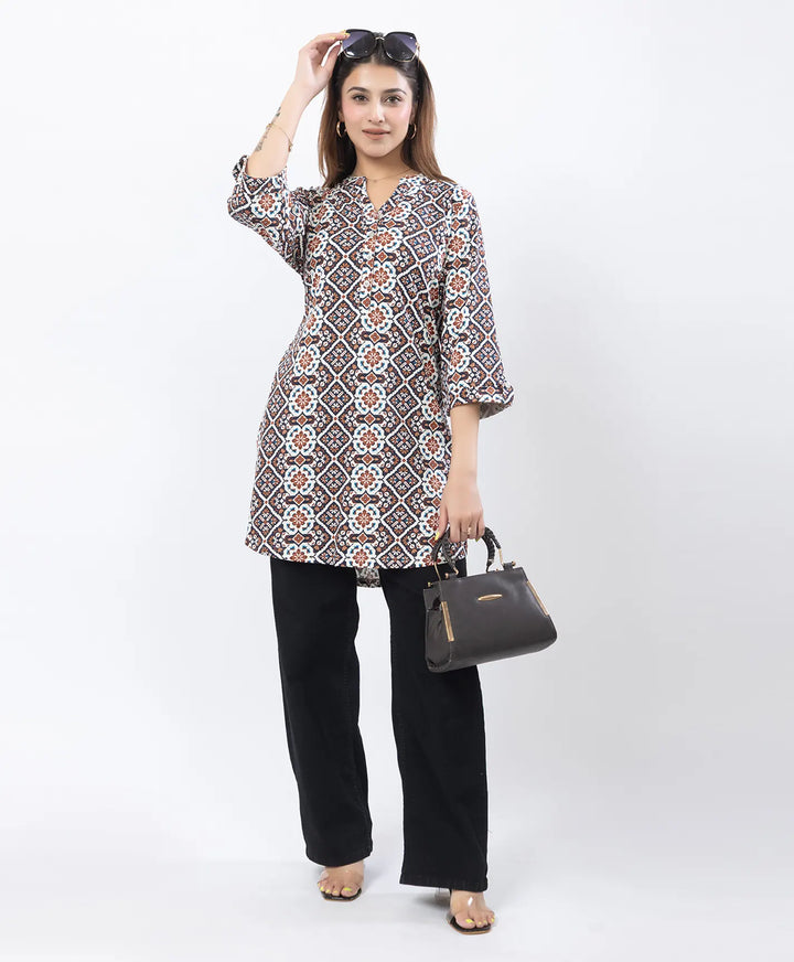 Floral Print Three-Quarter Sleeve Short Kurti