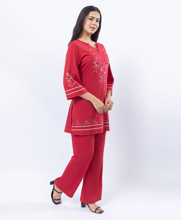 Floral Cross-Stitch Effect Pattern Printed Kurta Set